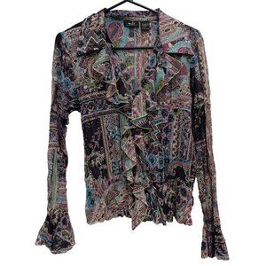 Vintage MDS California Womens Blouse Top Large Paisley Crinkle Whimsygoth BOHO